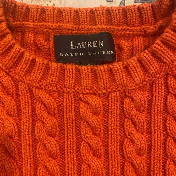 Ralph Lauren Lauren Vibrant Orange Cable Knit Sweater - Picture 7 of 9